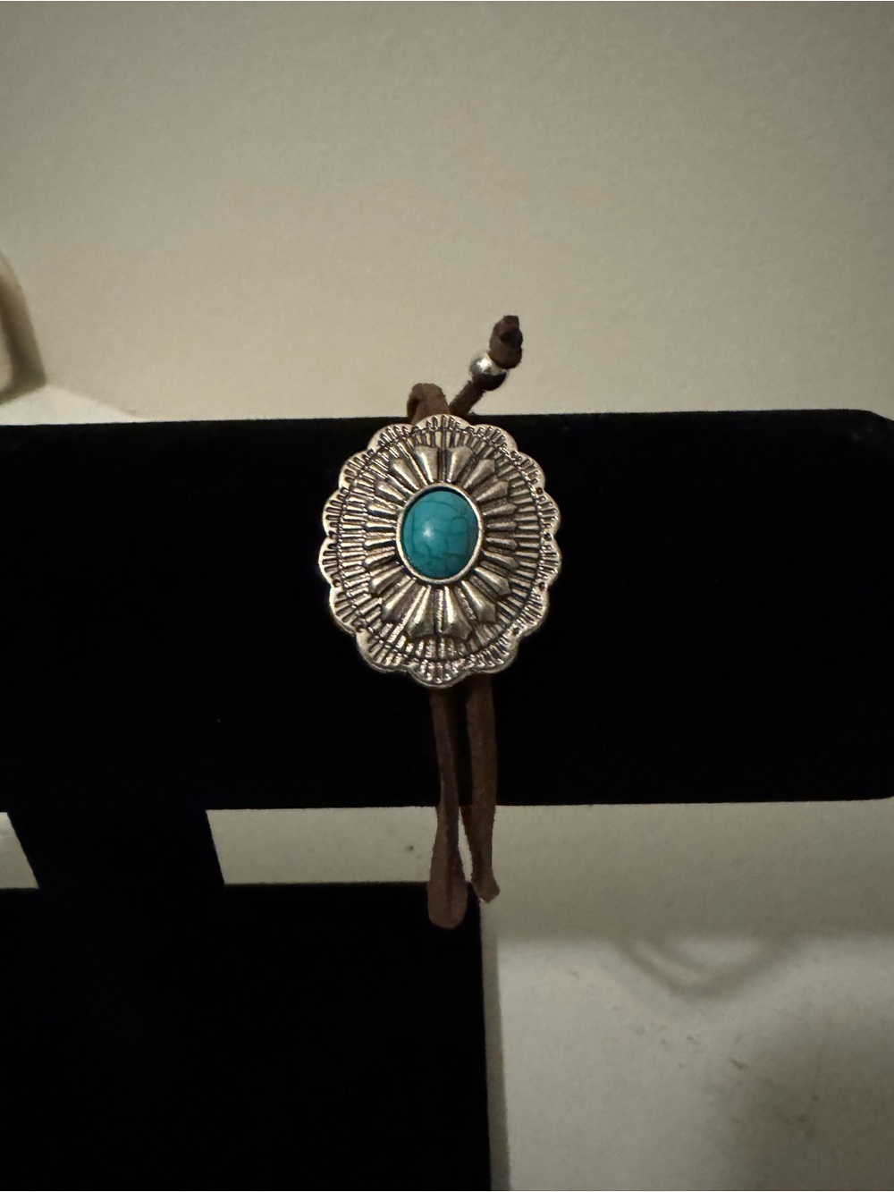 Turquoise Accent Silver Concho Leather Bracelet